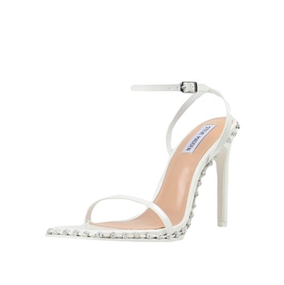 NWOT Steve Madden White Embellished Rhinestone Trim Sandal Heels - Picture 5 of 5